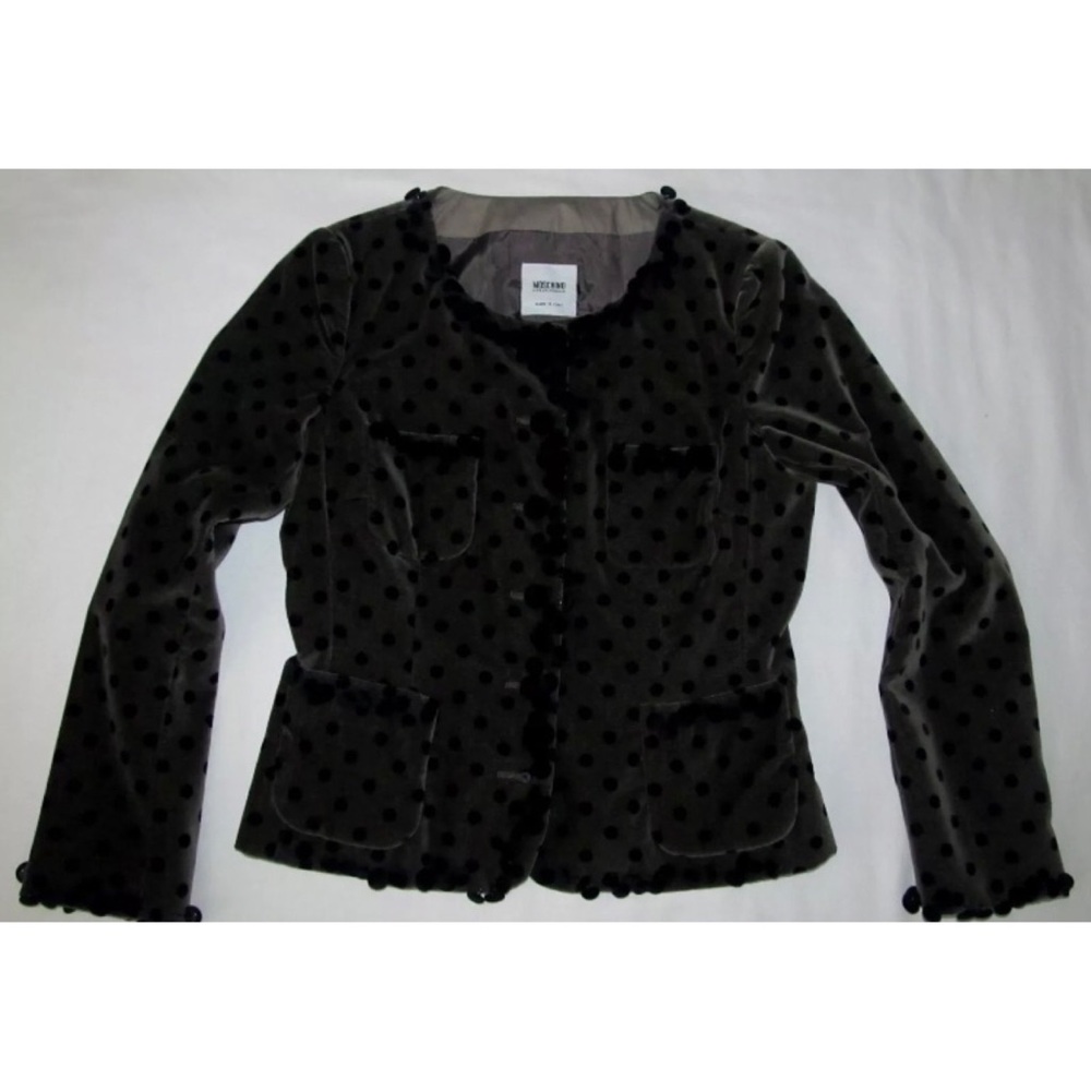 MOSCHINO Vintage Brown Black Polka Dot Velvet Button Blazer Jacket US Size 8